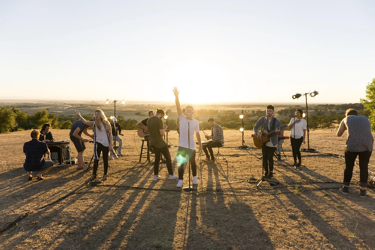 Acoustic folk group outdoors