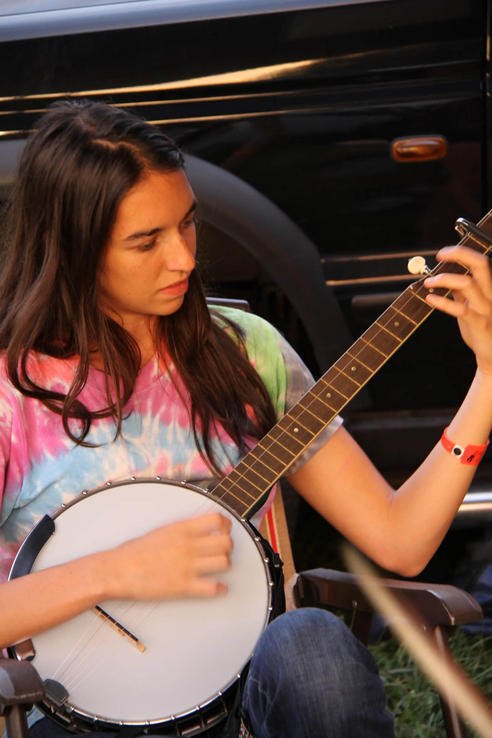 Folk banjo player outdoors Folk banjo player outdoors