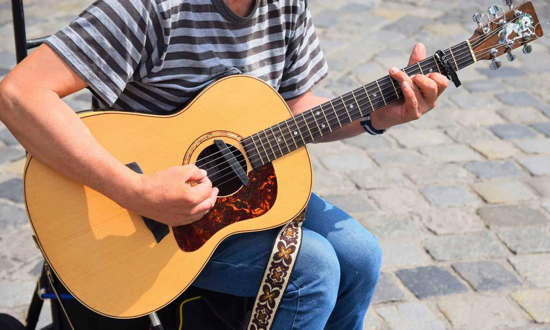 Folk musician playing guitar