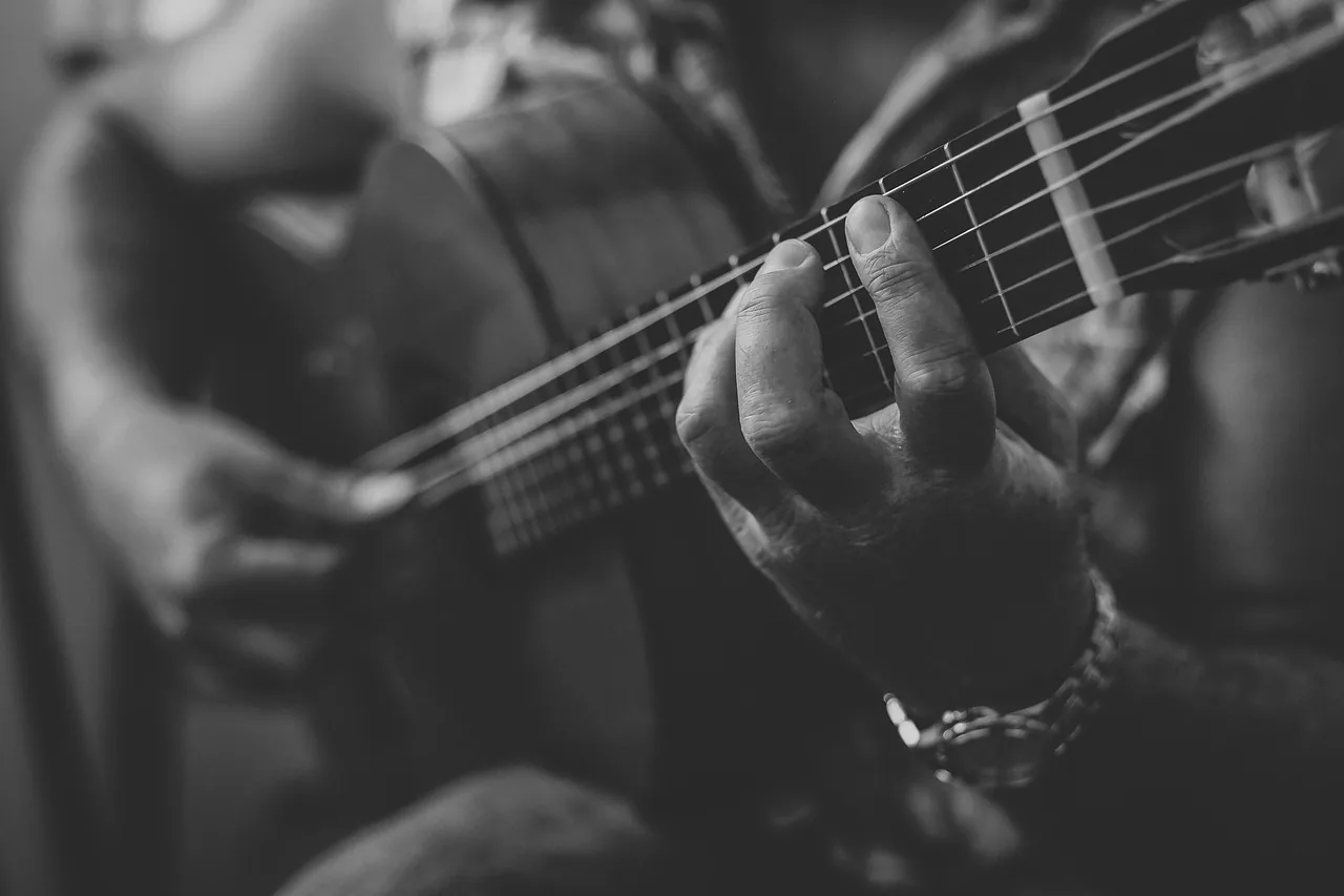 Guitariste folk en gros plan Guitariste folk en gros plan