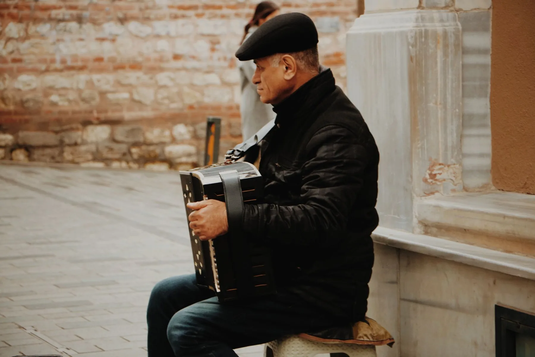 Traditional street accordionist Traditional street accordionist