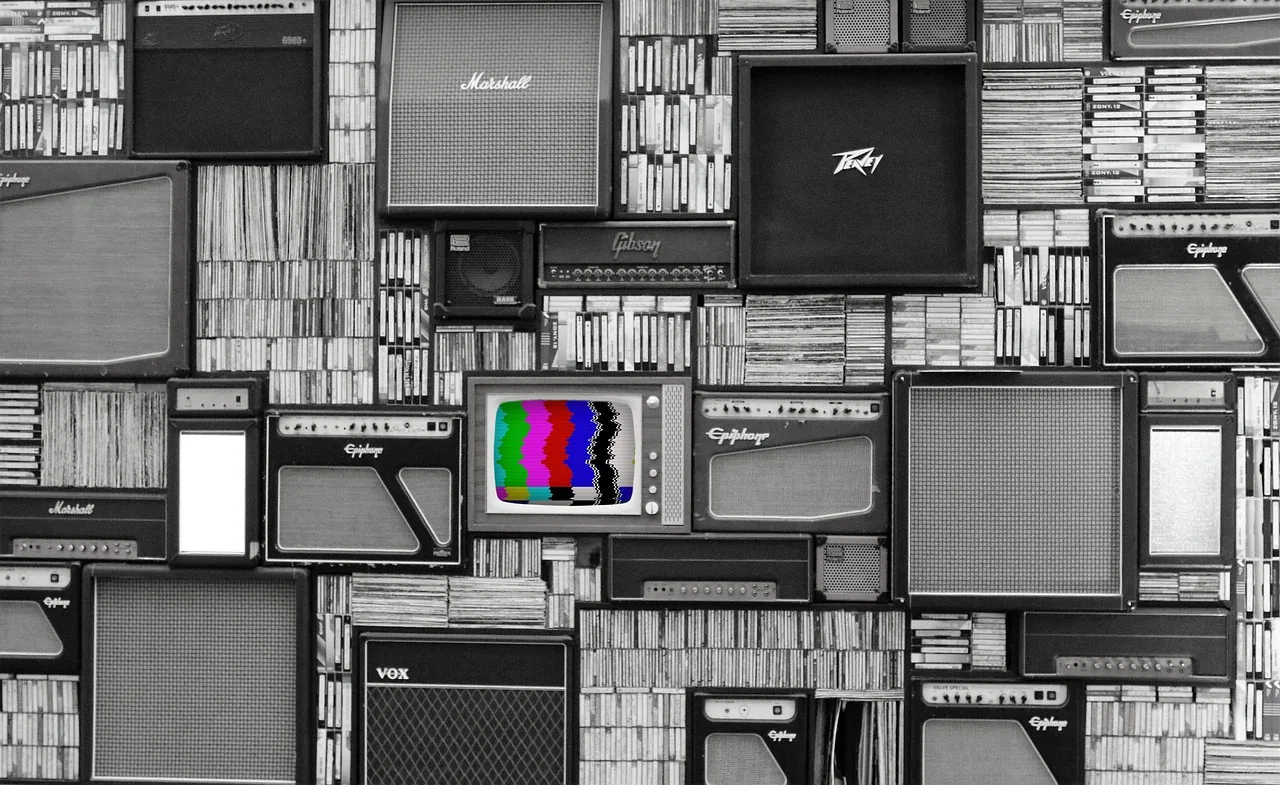 Music collection of records and amplifiers Music collection of records and amplifiers