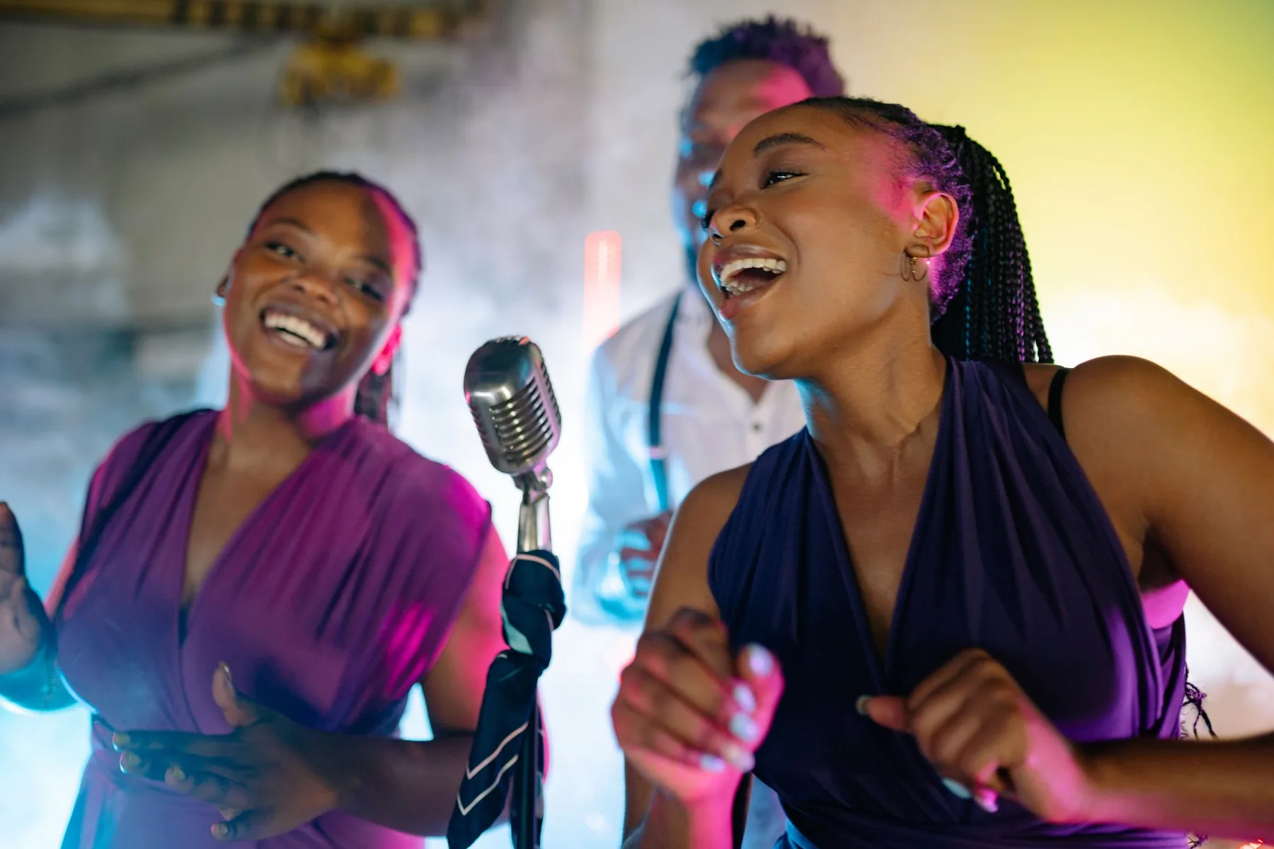 Duo of female singers on stage Duo of female singers on stage