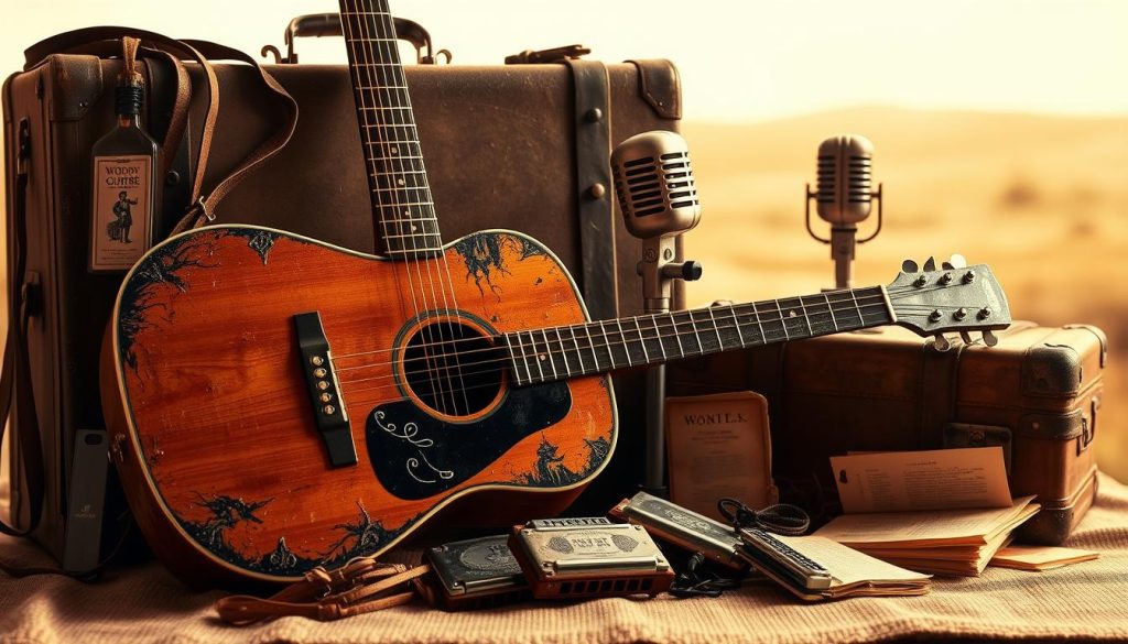Les instruments et la guitare de Woody Guthrie