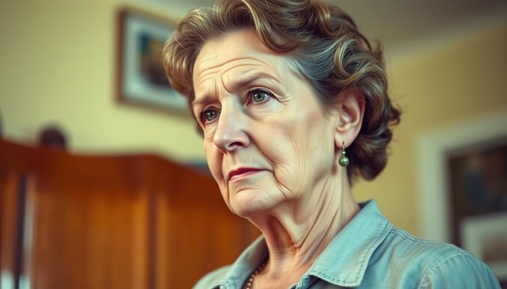 A middle-aged woman with determined yet compassionate features stands in a well-lit, warm-toned environment. Marjorie Guthrie, wife of folk music icon Woody Guthrie, is captured in a pensive moment, her gaze fixed with a sense of purpose. The background suggests a home setting, perhaps an office or study, hinting at her tireless advocacy and research into Huntington's disease, a genetic disorder that afflicted her husband. Soft, diffused lighting illuminates her face, conveying a sense of quiet resolve as she navigates the challenges of this devastating illness. The scene evokes a portrait of unwavering determination, a woman driven to make a difference in the face of adversity. A middle-aged woman with determined yet compassionate features stands in a well-lit, warm-toned environment. Marjorie Guthrie, wife of folk music icon Woody Guthrie, is captured in a pensive moment, her gaze fixed with a sense of purpose. The background suggests a home setting, perhaps an office or study, hinting at her tireless advocacy and research into Huntington's disease, a genetic disorder that afflicted her husband. Soft, diffused lighting illuminates her face, conveying a sense of quiet resolve as she navigates the challenges of this devastating illness. The scene evokes a portrait of unwavering determination, a woman driven to make a difference in the face of adversity.
