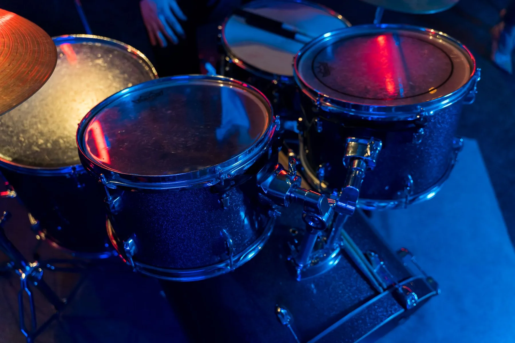 Drum kit drums under stage lighting Drum kit drums under stage lighting